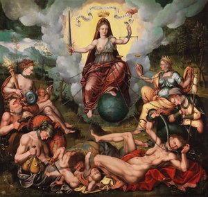 Justitia vence os Sete Pecados Capitais, ca. 1600. de Antoon Claeissens