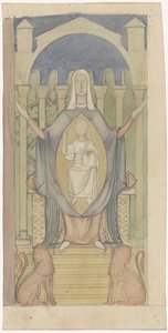 Maria com o Menino Jesus sentado no trono de Salomão
