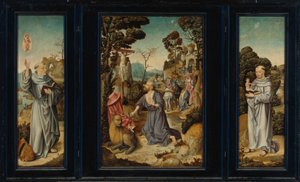 Um Tríptico: Cenas da vida de São Jerónimo, Santo António de Pádua, São Bernardo de Clairvaux de Antwerp School c. 1525-3