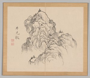 Álbum duplo de Estudos da Paisagem após Ikeno Taiga, Volume 1, folha 16, século XVIII. de Aoki Shukuya