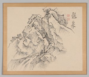 Álbum Duplo de Estudos da Paisagem após Ikeno Taiga, Volume 1, folha 26, século XVIII. de Aoki Shukuya