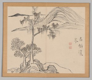 Álbum duplo de Estudos da Paisagem após Ikeno Taiga, Volume 1, folha 36, século XVIII. de Aoki Shukuya