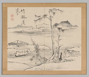 Álbum duplo de Estudos da Paisagem após Ikeno Taiga, Volume 2, folha 24, século XVIII. de Aoki Shukuya