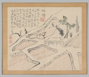 Álbum Duplo de Estudos da Paisagem após Ikeno Taiga, Volume 2, folha 35, século XVIII. de Aoki Shukuya