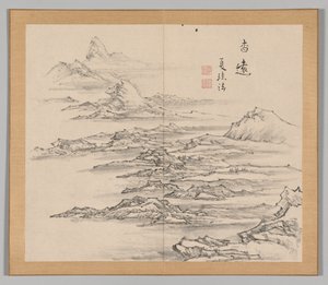 Álbum Duplo de Estudos da Paisagem após Ikeno Taiga, Volume 2, folha 5, século XVIII. de Aoki Shukuya
