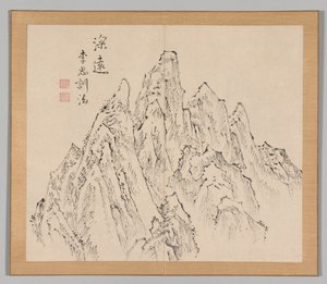 Álbum duplo de Estudos da Paisagem após Ikeno Taiga, Volume 2, folha 6, século XVIII. de Aoki Shukuya