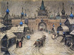 Moscou Velha, 1908 (carvão e wc no cartão) de Apollinari Mikhailovich Vasnetsov