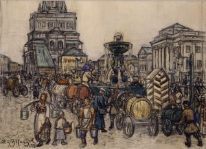 A fonte na Praça Sukharevskaya no século XIX, 1921 de Apollinari Mikhailovich Vasnetsov