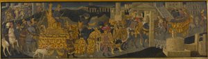 O Triunfo de Scipio Africanus (tempera com ouro e prata no painel) de Apollonio (studio of) & Marco del Buono (1402 89)