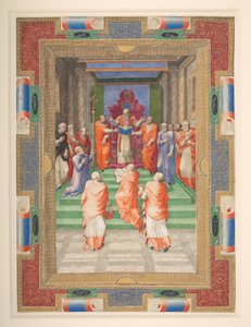 Uma cerimónia papal, Paulo IV ergue-se em frente ao trono papal, Acrescente. MS 35254 Q, c.1555-59 (vellum) de Apollonio di Bonfratelli