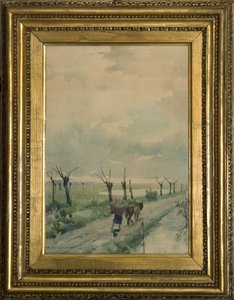 Paisagem com pessoas 1918-19 (aguarela sobre desenho a carvão)