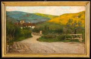 Paisagem toscana com casa (óleo sobre tela)