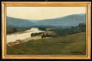Paisagem toscana com rio (óleo sobre tela)