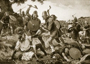 Derrota e morte do Rei Oswald, 642, ilustração da &39;Hutchinson&39;s Story ofthe British Nation&39;, c.1920 de Archibald Webb
