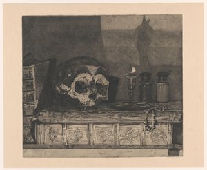 Natureza morta com crânio de Arend Hendriks (signed by artist)
