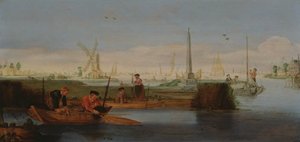 Cena de rio com pescadores (óleo sobre tela) de Arentsz van der Cabel
