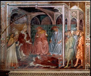 O imperador Frederico Barberossa submete-se ao Papa Alexandre III, que conduz ao 3º Concílio Lateranense de 1179 (Fresco