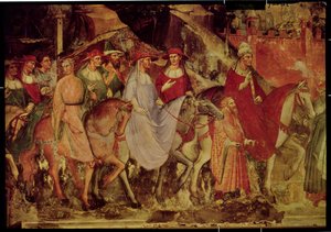 A História do Papa Alexandre III (1105-81): A Entrada do Papa e do Imperador Frederico Barbarossa (c.1123-90) em Roma, 1407 (detalhe)