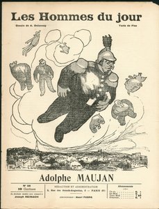 Capa de "Les Hommes du jour", ca. 1905 - Ilustração de Aristide Delannoy (1874-1911): Balões - Clemenceau George, Jaures Jean, Fallieres Armand (1841-1931), Maujan Adolphe (1853-1914) de Aristide Delannoy