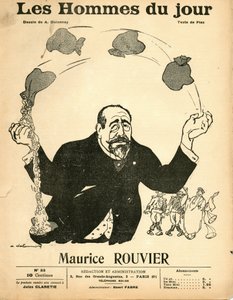 Capa de "Les Hommes du jour", cerca de 1906 - Ilustração de Aristide Delannoy (1874-1911): Silver - Rouvier Maurice (1842-1911) - Juggling de Aristide Delannoy