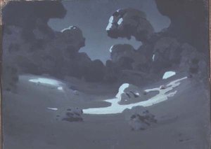 The Moon Lights a Clearing in the Forest (óleo sobre papel)