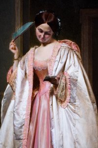 Menina a ler uma carta, pormenor, cerca de 1851 (óleo sobre madeira) de Armand Cambon