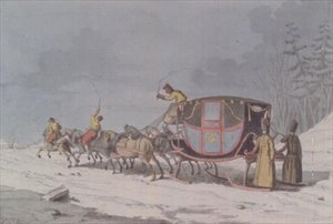 Cavalo e carruagem em Sledges de `Customs and Habits of the Russians