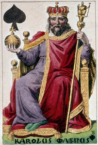 Representação de Carlos Magno (Carlos I chamou Carlos o Grande 742-814). Detalhe de uma carta de jogo feita por Gustave Houbigant (1789-1862) Paris B.N. do século XIX.