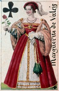 Representação de Marguerite de Valois (1553 - 1615) conhecida como Rainha Margot. Detalhe de uma carta de jogo feita por Gustave Houbigant (1789-1862) Paris B.N. do século XIX.