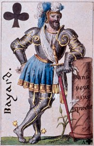 Representação do Cavaleiro Pierre Terrail, Senhor de Bayard (1476-1524). Detalhe de uma carta de jogo feita por Gustave Houbigant (1789-1862) Paris B.N. do século XIX.