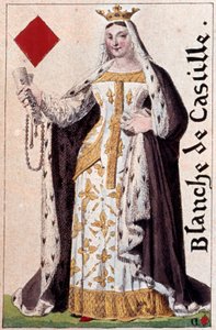 Representação da Rainha Branca de Castela (1188-1252). Detalhe de uma carta de jogo feita por Gustave Houbigant (1789-1862) Paris B.N. do século XIX.