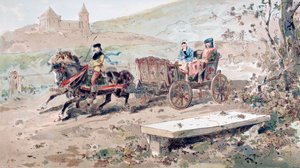 Carruagem aberta desenhada a cavalo do século XVI