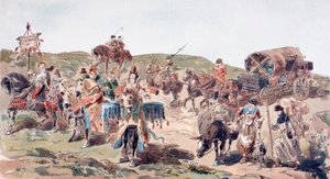 Um vagão viajando com escolta no século XV, 1886 de Armand Jean Heins