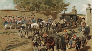 Laden, burros, e, treinador correio, austríaco, holanda, século 18 de Armand Jean Heins