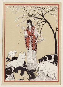 Circe alimentar os companheiros de Odisseu depois de os ter transformado em porcos (cor litho)