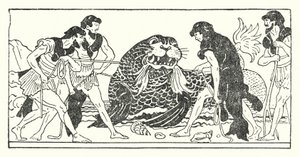 Menelau e seus companheiros tentando capturar o deus do mar Proteus (litho)
