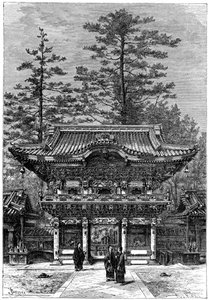 Pórtico do templo dos quatro dragões Nikko Toshogu, Nikko, Japão, 1895.