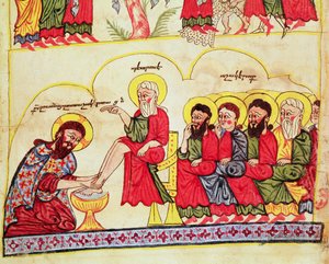 Ms 404 fol.7v Cristo lavando os pés dos discípulos, século XII-XIII