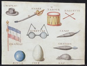 Ilustrações de "Um Livro do Alfabeto Francês de 1814", pub. de Charles Plante Fine Arts, 1814
