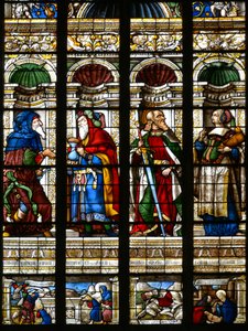 Abraão, Melquisedeque, São Paulo e a Sibila de Samos - Vidro manchado na capela de São Tiago, Arnaud de Moles (1470-1520) concluído em 1513 - Catedral Sainte Marie d