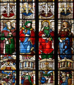 Noé, Ezechiel, São Pedro, a Sibila dos Três - Vidro manchado na capela do Santo Coração de Maria, de Arnaud de Moles (1470-1520) concluído em 1513 - Cathedrale Sainte Marie d