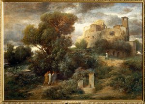 Die Pilger auf dem Weg nach Emmaus - Peregrinos a caminho de Emaús ... (pintura sobre tela) de Arnold Böcklin