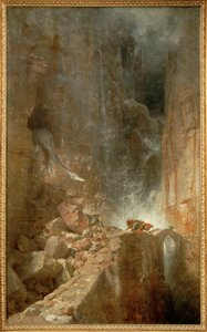 Ein Drache in einer Felsenschlucht - Um dragão num desfiladeiro rochoso ... (pintura sobre tela) de Arnold Böcklin