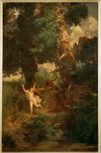 Syrinx von Pan verfolgt - A Syrinx foge diante de Pan ... (pintura sobre tela) de Arnold Böcklin