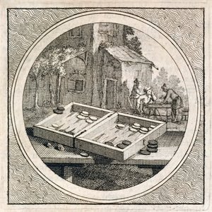 Conjunto de gamão e jogadores de Stichtelyke Zinnebeelde de Arnold Houbraken