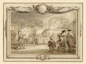 Visita de pinturas na Guilda de São Lucas em Dordrecht de Arnold Houbraken
