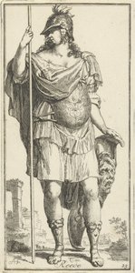 Minerva como personificação da razão
Motivo (título sobre o objecto)
Quarenta e uma peças, verscheydene Sinne beelden (título da série) de Arnold Houbraken