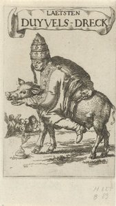 Pausa em um porco Página de rosto para: J. Lydius, Laetsten duyvels-dreck, 1687 de Arnold Houbraken