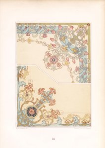 Ornamentos de canto Art Nouveau com motivos florais (litografia)