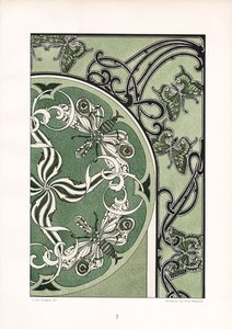 Motivos de insectos em composição ornamental verde (litografia) de Arnold Lyongrün